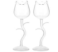 SHINEOFI 2Pcs Rose Flower Goblet Wine Glasses, Small Stemmed Glass Goblets for Bar and Party, Decorative Rose Shape Red Wine Glassware for Valentine’S Day and Weddings