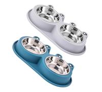 SHINEOFI 2pcs Small Stainless Steel Raised Dog Cat Food Bowl with Anti-ant and Non-slip Base Elevated Pet Feeder for Puppies and Kittens