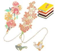 SHINEOFI 2pcs Stainless Steel Cherry Blossom Metal Bookmarks with Delicate Chain Pendant, Graduation Gifts for Book Lovers, Mark the Reading Position and Decoration for Students and Writers