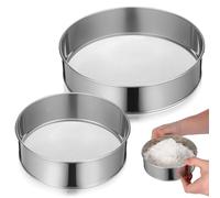 SHINEOFI 2pcs Stainless Steel Flour Sieve Baking Round Sifter Flour Mesh Sifter Manual Kitchen Fine Mesh Drum Sieve for Mashed Potato