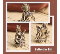 SHINEOFI 2pcs Vintage Brass Buddha Pipa Statue Set, Small Decorative Buddha Figurines for Home Adornment, Housewarming Blessing Ornament, Delicate Brass Craft for Living Room Display