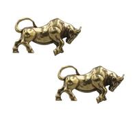 SHINEOFI 2Pcs Vintage Brass Bullfight Keychain Pendant Retro Style New Year Decorative Charm for Year Eve Celebration