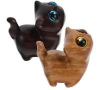 SHINEOFI 2pcs Wooden Cat Figurines Set, Miniature Sandalwood Carved Kitten Statues, Natural Green and Black Sandalwood Cat Ornaments for Home and Office Decor