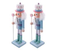 SHINEOFI 2pcs Wooden Nutcracker Soldier Figurines in Light Candy Colors Handcrafted Christmas Decoration Ornaments for Holiday Party Shelf and Table Centerpiece Display Sturdy Wood