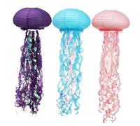 SHINEOFI 3 Pcs Jellyfish Paper Lanterns Hanging Decor for Ocean Themed Parties Mermaid Birthday Decorations in Blue Pink Purple Vibrant Colors Lightweight Party Essentials