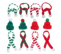 SHINEOFI 32Pcs Mini Christmas Knit Bottle Caps and 23Cm Knitted Scarves Set, Tiny Red and Green Santa Hats with Scarves for Bottle Decoration, DIY Xmas Ornaments and Party Supplies