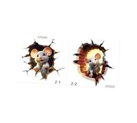 SHINEOFI 3D Wall Stickers Set of 2, Cartoon Mouse Hole Decals, Peel and Stick Removable Wall Decoration for Bedroom and Living Room, 15x15cm Vinyl Decals