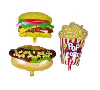 SHINEOFI 3pcs Food Themed Foil Balloons with Realistic Popcorn Hamburger Hot Dog Designs for Birthday Party Movie Night Carnival Picnic and Bbq Decorations