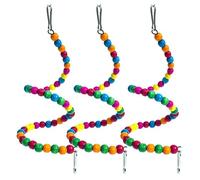 SHINEOFI 3pcs Hanging Parrot with Colourful Wooden Beads and Rotating Swing, Bite-resisting Bird Made of Alloy and Wood, Suitable for Home Decoration and Hanging the Cage to Random Color