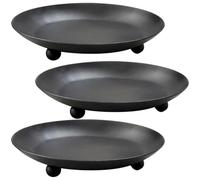 SHINEOFI 3pcs Iron Candle Plate Holders Set, High-temperature Resistant and Practical, Black Retro Style Simple Elegant Design for Bedroom Furniture and Family Party Décor