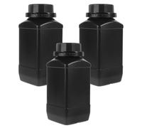 SHINEOFI 3pcs Plastic Lab Bottles, 1L Wide Mouth Reagent Storage Containers with Inner Caps, Opaque Square Sealing Sample Jars for Light-Sensitive Chemicals, Black