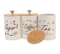 SHINEOFI 3pcs Vintage Tea Leaf Canisters with Lids Airtight Coffee and Sugar Storage Jars for Kitchen Organization Food-safe Material with English Labels for Easy Identification