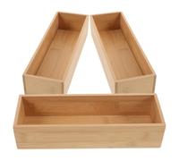 SHINEOFI 3pcs Wooden Organizer Box Set, Open Storage Tray for Kitchen, Bathroom Office, Natural Wood Drawer Dividers for Silverware, Cosmetics Small Item Storage
