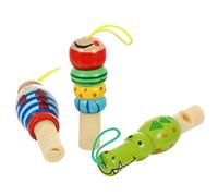 SHINEOFI 3Pcs Wooden Whistles Toys, Cartoon Animal Whistle, Cute Small Noisemakers Music Instrument Developmental Educational Toys for Kids Party Favors Birthday Bag Fillers, Random Style