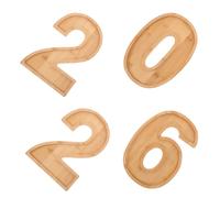 SHINEOFI 4Pcs 2026 Wooden Number Snack Trays Set with Candy and Nuts Dish, Reusable Appetizer Serving Platters for New Year, Christmas, and Party Entertaining