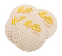SHINEOFI 4pcs Arrival Sign Wooden Circular Name Plaque Yellow Rustic Keepsake Records Birth Date Time Weight Height Nursery Decor for Showers