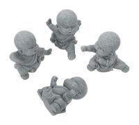 SHINEOFI 4pcs Authentic Sandstone Cute Kung Fu Monk Statue Small Zen Buddha Figurine for Home Feng Shui Decor Positive Energy Desktop Ornament Compact Shelf Collectible