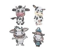SHINEOFI 4pcs Cartoon Cow Embroidered Appliqué Patches Sew on Or Iron on Clothes Bag Accessories Cute Animal Fabric Patch for Clothing Decoration