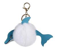 SHINEOFI 4pcs Dolphin Hairball Keychains PU Leather Fur Ball Key Holder for Girls Women Car Luggage Pendant Blue White