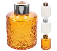 SHINEOFI 4pcs Embossed Glass Aroma Bottles for Essential Oil Diffuser with Dry Flower Holder Home Bedroom Decor Refillable Reed Diffusers Elegant Perfume Containers Random Color