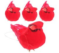 SHINEOFI 4pcs Mini Lifelike Fake Red Birds Decorations, Artificial Feathered Bird Ornaments for Garden Landscape, Tabletop Home Décor Accents with Single-leg Design for Indoor Outdoor Use