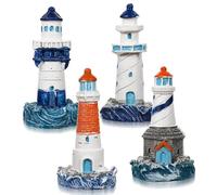 SHINEOFI 4pcs Mini Lighthouse Figurines Miniature Resin Mediterranean Ornaments Nautical Table Decor for Seaside Home Fairy Garden Terrarium Table Micro Landscape Decorations