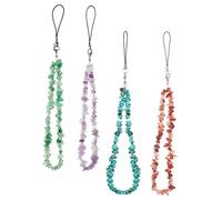 SHINEOFI 4Pcs Natural Crystal Gemstone Phone Chain with Beaded Wrist Strap for Women Phone Lanyards Cameras Keychains Stylish and Practical Accessories