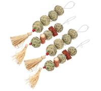 SHINEOFI 4pcs Natural Grass Woven Chew Toys for Rabbits and Hamsters, Pet Molar Cleaning Balls with Water Grass and Corn Husk, Hanging Boredom Breaker Toys for Small Animals