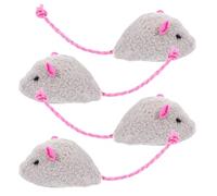 SHINEOFI 4pcs Realistic Plush Mouse Cat Soft Teething Chew Kitten Mice Interactive for Indoor Cats and Kittens Pet Play Set Light Grey