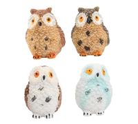 SHINEOFI 4PCS Resin Owl Ornaments for Tabletop Decor Realistic Barefooted Owl Figurines in Coffee and Blue Creative Moss Micro Landscape Decorations Stylish Household Adornments