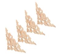 SHINEOFI 4pcs Rose Carved Wooden Applique Elegant Decorative Onlay for Furniture Cabinets Intricate Wood Decals with Adhesive Baroque Style