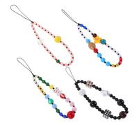 SHINEOFI 4pcs Stylish Beaded Phone Strap Short Wrist Chain Mobile Phone Lanyard Jewelry Lost Bracelet for Outdoor Use Lightweight Colorful Charm Accessory