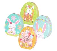SHINEOFI 4pcs Tinplate Easter Candy Boxes Bunny Design Party Favor Treat Boxes Portable Biscuit Cases Holiday Packaging