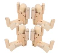 SHINEOFI 4pcs Unfinished Wooden Robot Figures for Kids, Jointed Peg Dolls in Beige Colour, Sturdy Wood Material for Painting, Repeated Use, for Family Bonding Time and Parties