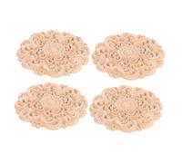 SHINEOFI 4pcs Unpainted Round Wooden Carved Appliques with Flower Pattern for Furniture Cabinets Walls Dressers Natural Wood Onlays for DIY Decoration and Easy Installation
