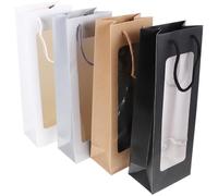 SHINEOFI 4pcs Wine Packaging Bags with Handle Window Paper Bags for Wine Bottles 12.5x8.5x36cm White Black Kraft Silver for Party and Travel