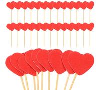 SHINEOFI 50pcs Red Matte Heart Cake Picks Cupcake Toppers for Birthday Party Holiday Fruit Toothpicks Cake Decoration Supplies
