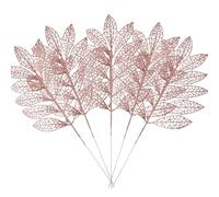 SHINEOFI 5pcs Artificial Glitter Hollow Out Leaves, Faux Ferns for Xmas Tree Ornaments Christmas Holiday Decoration, Rose Golden