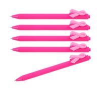 SHINEOFI 5pcs Cancer Support Ribbon Ballpoint Pens Pink Portable Smooth Writing Pens for Fundraising Volunteers Unique Ribbon Shape for Students and Office Use
