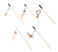 SHINEOFI 5pcs Cat Teasing Stick Set with Linen Material and Bell Pendant for Interactive Exercise and Keeping Cats Fit in Indoor Play Assorted style