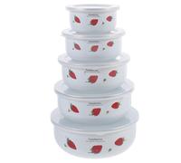 SHINEOFI 5pcs Enamel Mixing Bowl Set with Thickened Food Storage Bowls, Multi-Size (10/12/14/16/18Cm) Strawberry Color, Suitable for Salad, Soup, and Fruit Serving in Kitchen