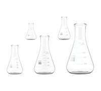 SHINEOFI 5pcs High Borosilicate Glass Conical Flasks with Wide Neck and Flat Bottom, Practical Laboratory Erlenmeyer Flasks for Chemistry with Extra-large Marking Area and Standard