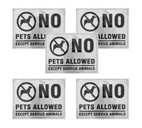 SHINEOFI 5pcs No Pets Sign Brushed Silver Self-adhesive Sticker with Pet Restriction Messaging for Restaurant Door and Library Use, Warning Decal to Reduce Entry Mistakes