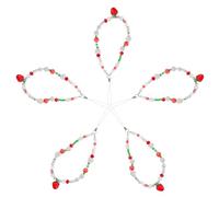 SHINEOFI 5Pcs Strawberry Beaded Phone Bracelet Wrist Strap Set for Women Plastic Mobile Phone Chain Keychain with White Pearl Red Strawberry Design Cell Beaded Lanyard for Charm and