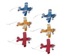 SHINEOFI 6 Pcs Vintage Diecast Airplane Models Retro Wrought Iron Biplane for Home Decor Photo Props and Aviation Lover Gifts Compact Airplane Ornament in Yellow Red Blue