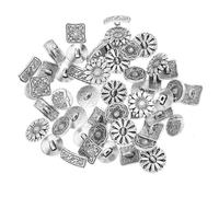 SHINEOFI 60pcs Antique Silver Mixed Shape Buttons Retro Round Flower Design Decorative Sewing Buttons for DIY Crafting and Garment Decoration