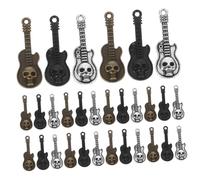 SHINEOFI 60pcs Mini Skull Guitar Charms Bulk Metal Music Pendants for DIY Jewelry Making Necklace Bracelet Earring Accessories Vintage Punk Style Alloy Craft