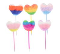 SHINEOFI 6pcs Colorful Pom Pom Ballpoint Pens with Adorable Heart Shaped Fluffy Toppers Smooth Ink Flow Novelty Ballpoint Pens Bulk for Students Office and School Supplies