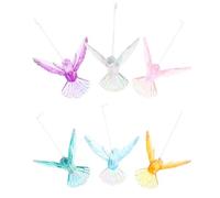 SHINEOFI 6Pcs Decorative Acrylic Hummingbird Ornaments Iridescent Hanging Birds for Home Ceiling and Garden Decor White Sky Blue Pink Tan Emerald Green Purple