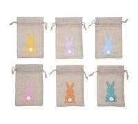 SHINEOFI 6pcs Easter Bunny Burlap Drawstring Bags 10x15cm, Reusable Rabbit Pouches for Candy, Jewelry, Party Favors, Easter Egg Hunt Bags